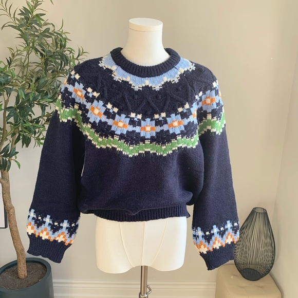 Sweaters - Fair Isle Nordic Navy Knit Sweater OS S-M